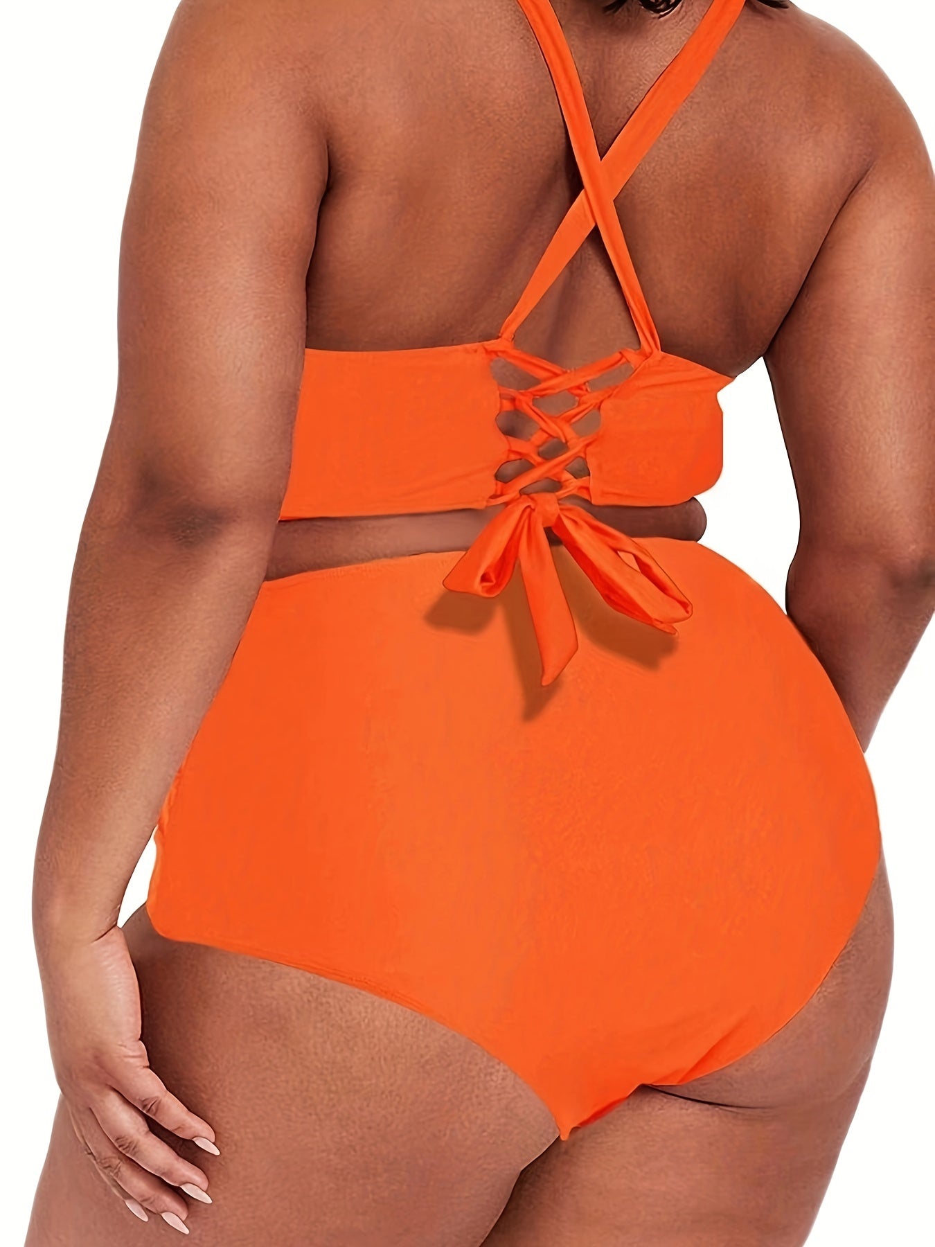  V-Neck Bikini Set with Crisscross Lace Up Back