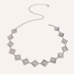 Geometric Flower Carved Waist Chain Turquoise Inlay Vintage Square Chain