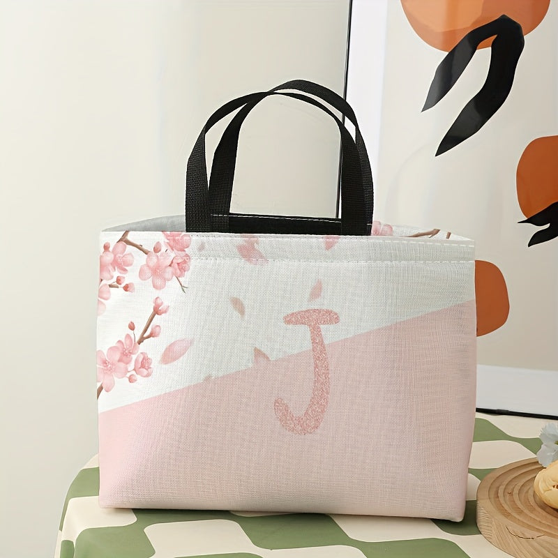 Letter Printed Portable Lunch Bag Large Capacity Waterproof Insulated Bag