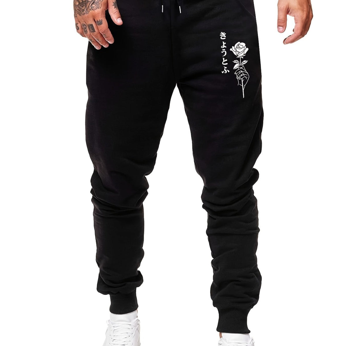 Rose Japanese Style Print Warm Sweatpants Men s Casual Versatile Drawstring Jogg