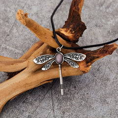 Dragonfly Gemstone Pendant Necklace Boho Women's Necklace