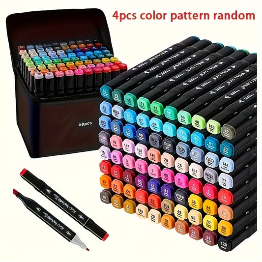 4pcs Dual Tip Alcohol Markers Vibrant Colors for Painting & Stationery