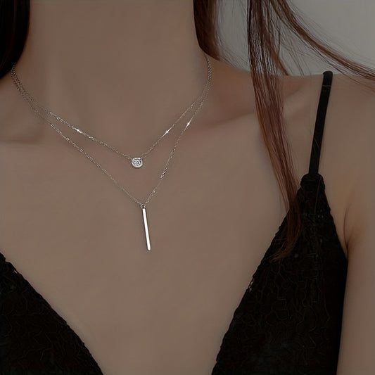 Geometric Shape Rhinestone Double Layer Necklace