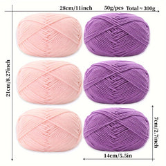 6pcs 4 Medium Worsted Crochet Yarn 100% Acrylic Soft Yarn DIY Knitting 50g