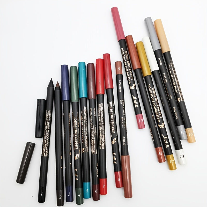14 Colors Eyeshadow Eyeliner & Lip Liner Metallic Glossy Smoky Lip & Eyeliner