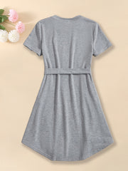 Girls' Short Sleeve T Shirt Dress with Belted Waist
