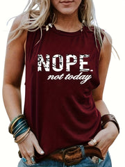 Nope Not Today Graphic Print Tank Top Sleeveless Crew Neck Casual Top