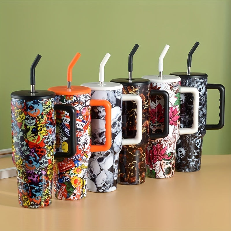 Halloween Tumbler 40oz Stainless Steel Thermal Water Bottle Horror Skull