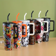 Halloween Tumbler 40oz Stainless Steel Thermal Water Bottle Horror Skull