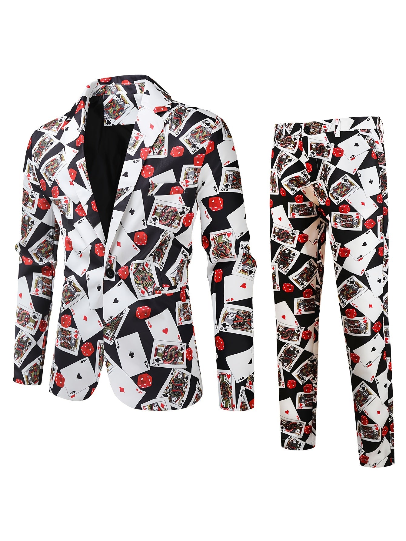 Print Suit Set Men's One Button Lapel Jacket & Pants Suit Set
