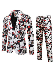 Print Suit Set Men's One Button Lapel Jacket & Pants Suit Set