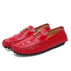 Red Metal Buckled Loafers Women's Casual Flat Shoes