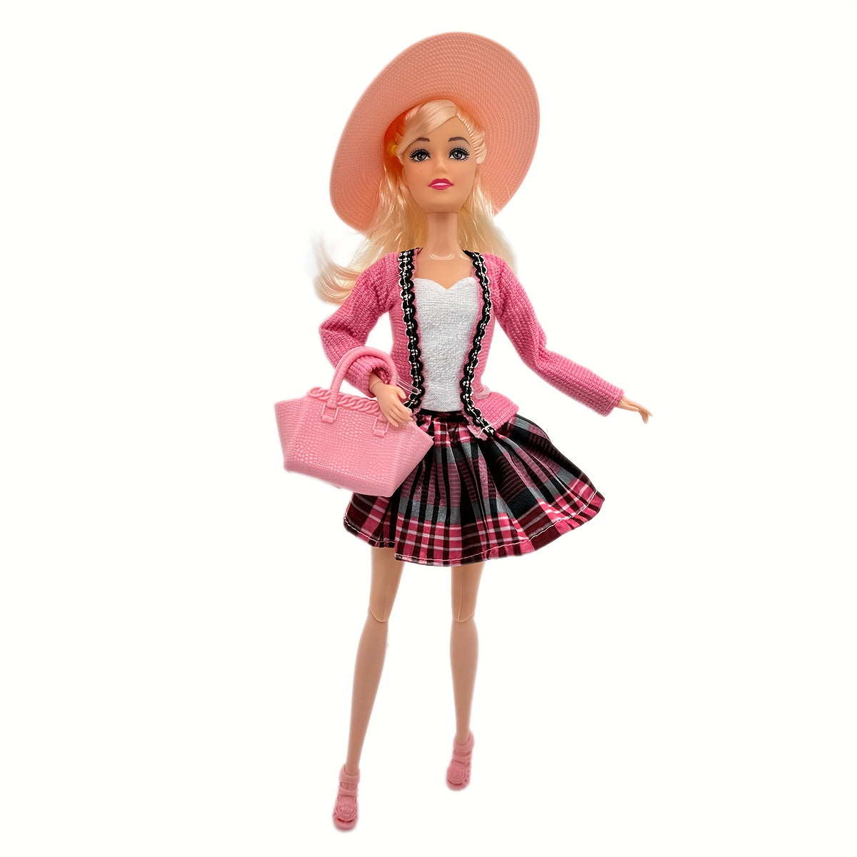 Posable Doll with Clothes, Bag, Hat - Playhouse Toy