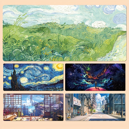 Landscape Painting Oversized Mouse Pad Retro Art Table Pad