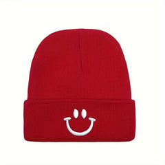 Knitted Hat with Happy Face Embroidery for Men and Women