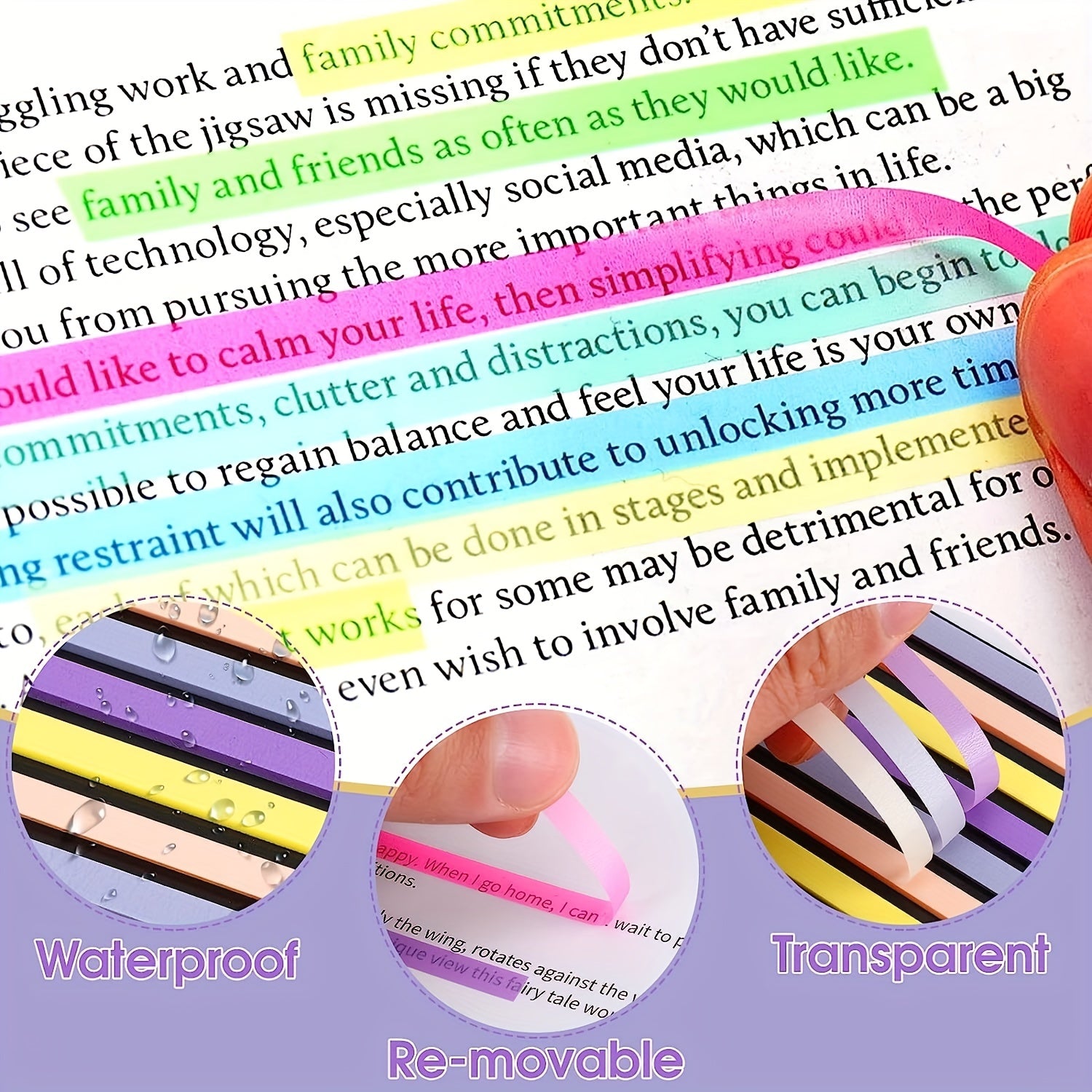 Highlighter Tape 8 Sets Page Marking Label Transparent Fluorescent Note