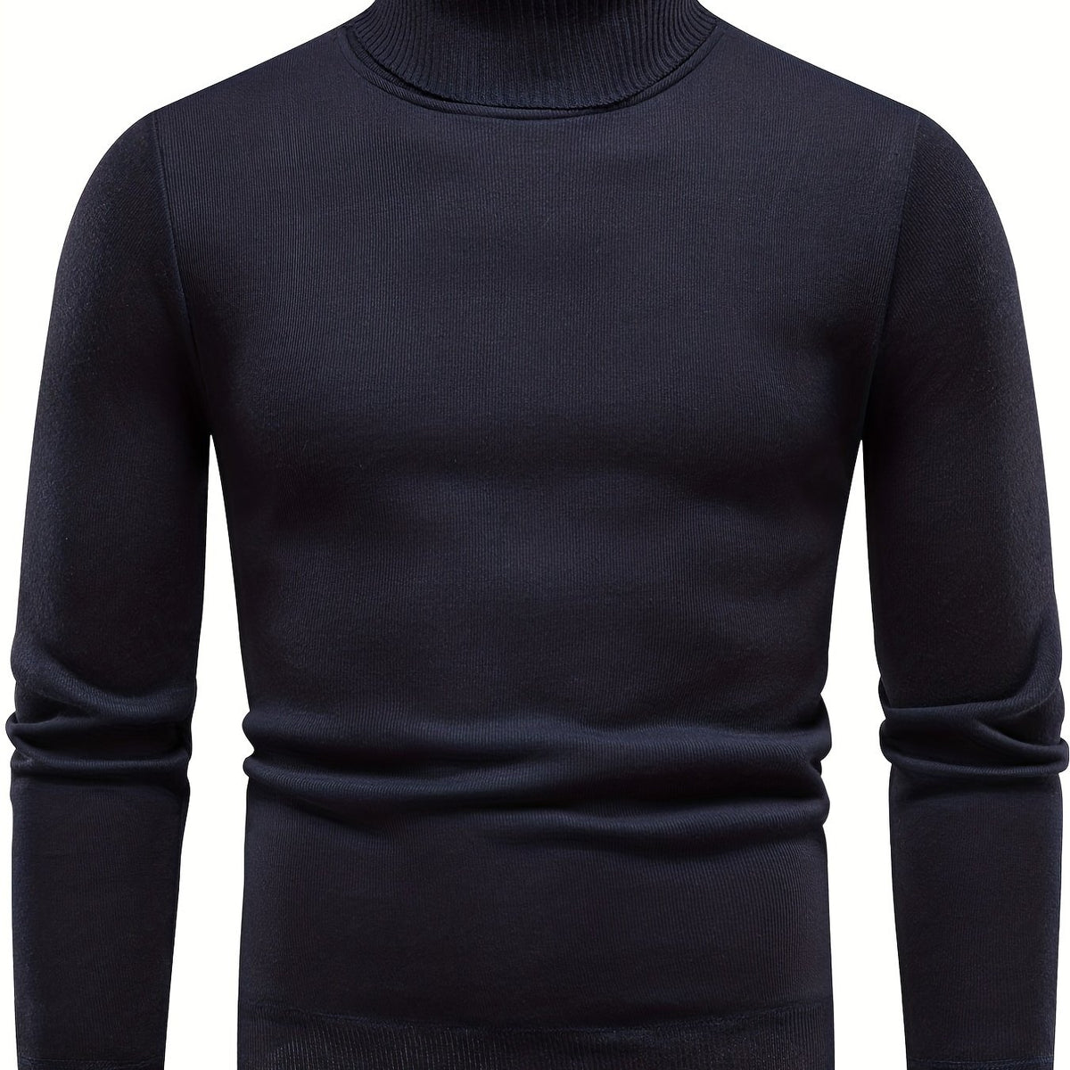 Men's Turtle Neck Knitted Sweater Solid Mid Stretch Pullover for Fall Winter