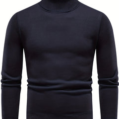 Men's Turtle Neck Knitted Sweater Solid Mid Stretch Pullover for Fall Winter