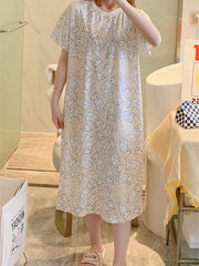 Cat Pattern Sleep Dress Casual & Comfy Short Sleeve Loose Women's Sleepwear