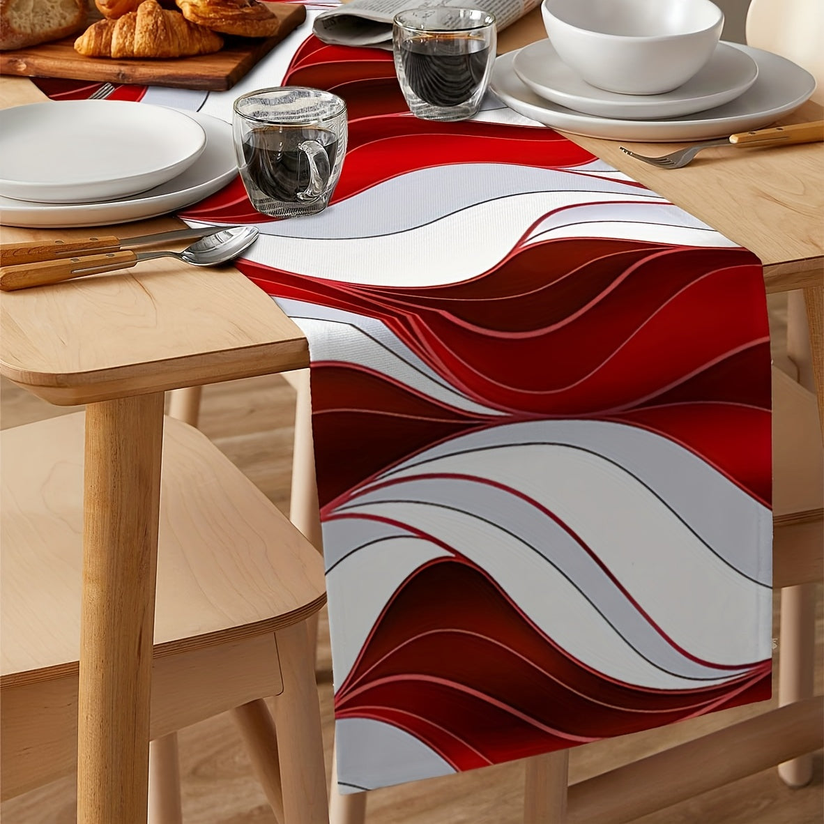 Red Gradient Lines Abstract Valance Geometric Table Runner