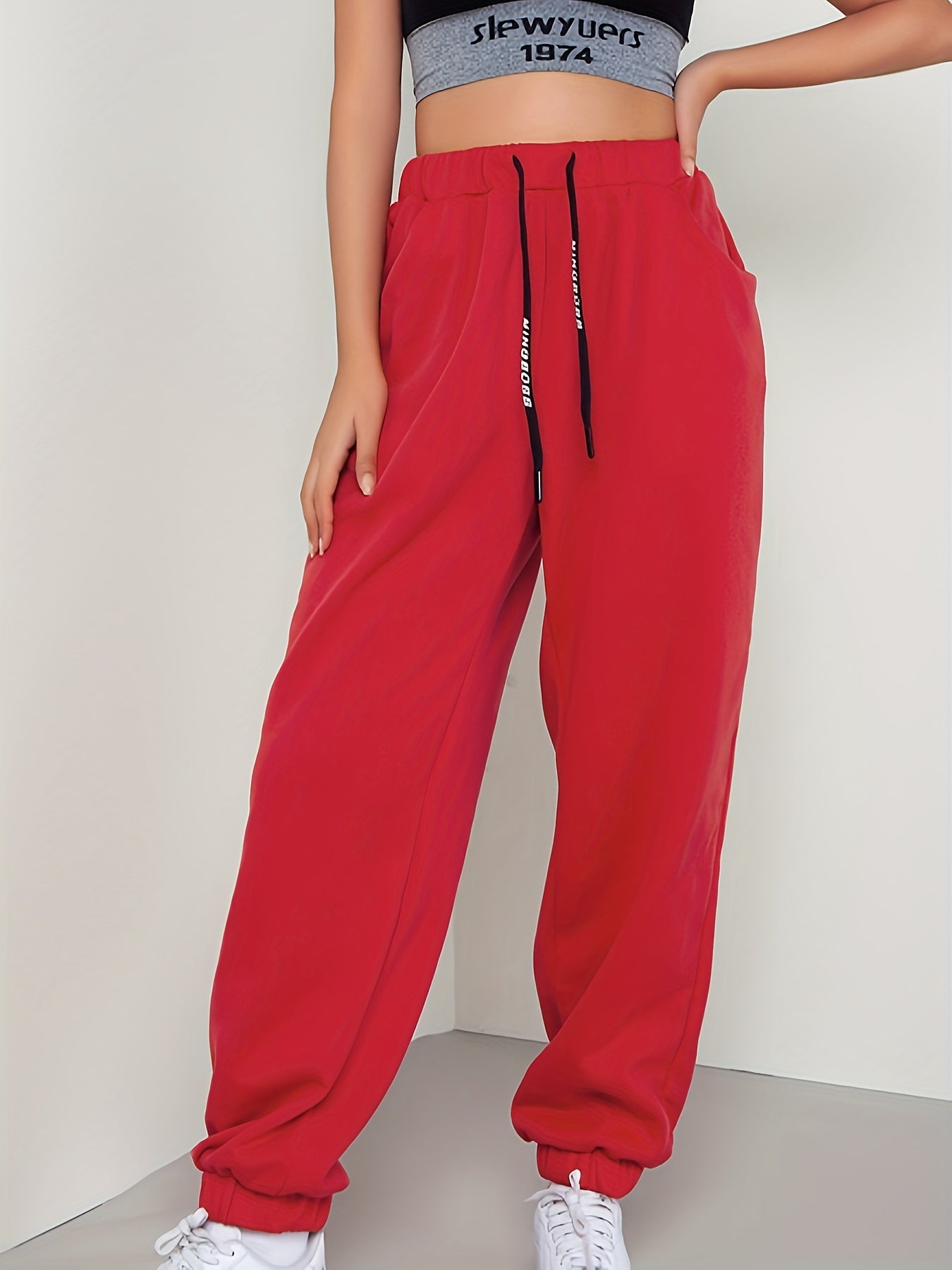 Women's Plus Solid Elastic Drawstring Sports Joggers