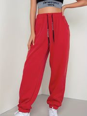 Women's Plus Solid Elastic Drawstring Sports Joggers