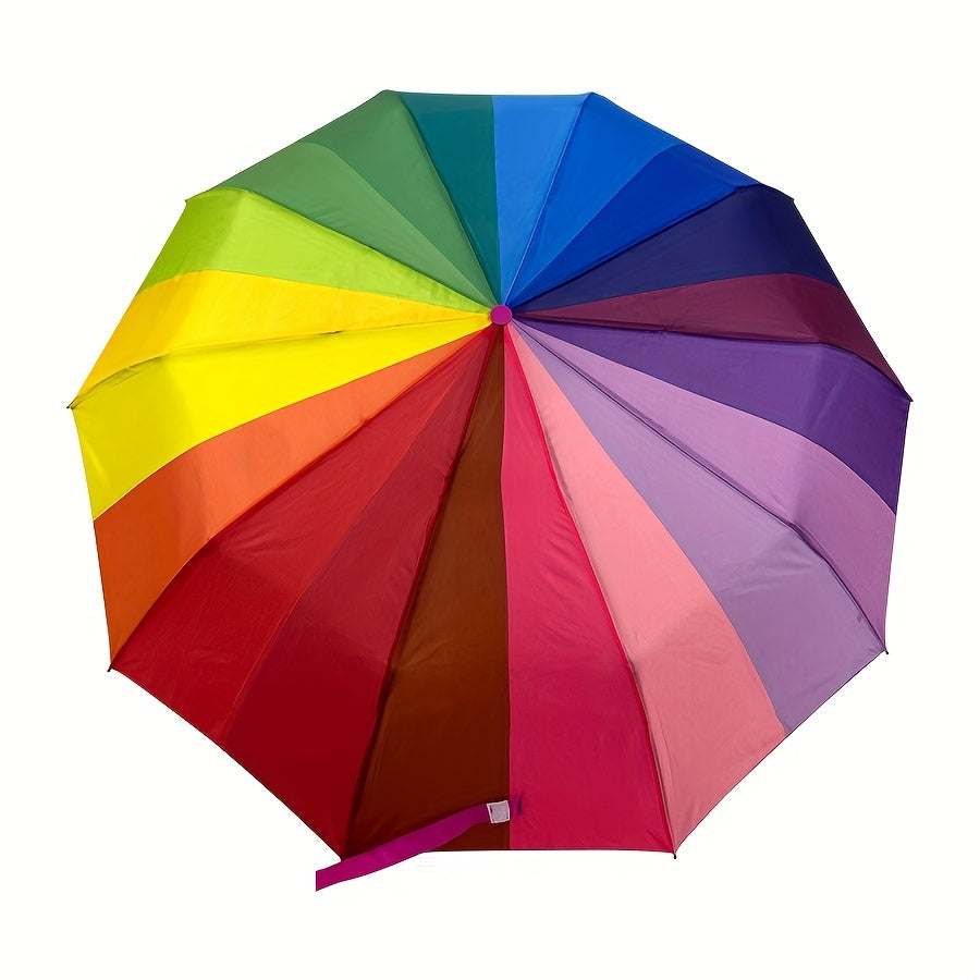 Rainbow Auto Folding Umbrella Windproof Sunshade UV Protection
