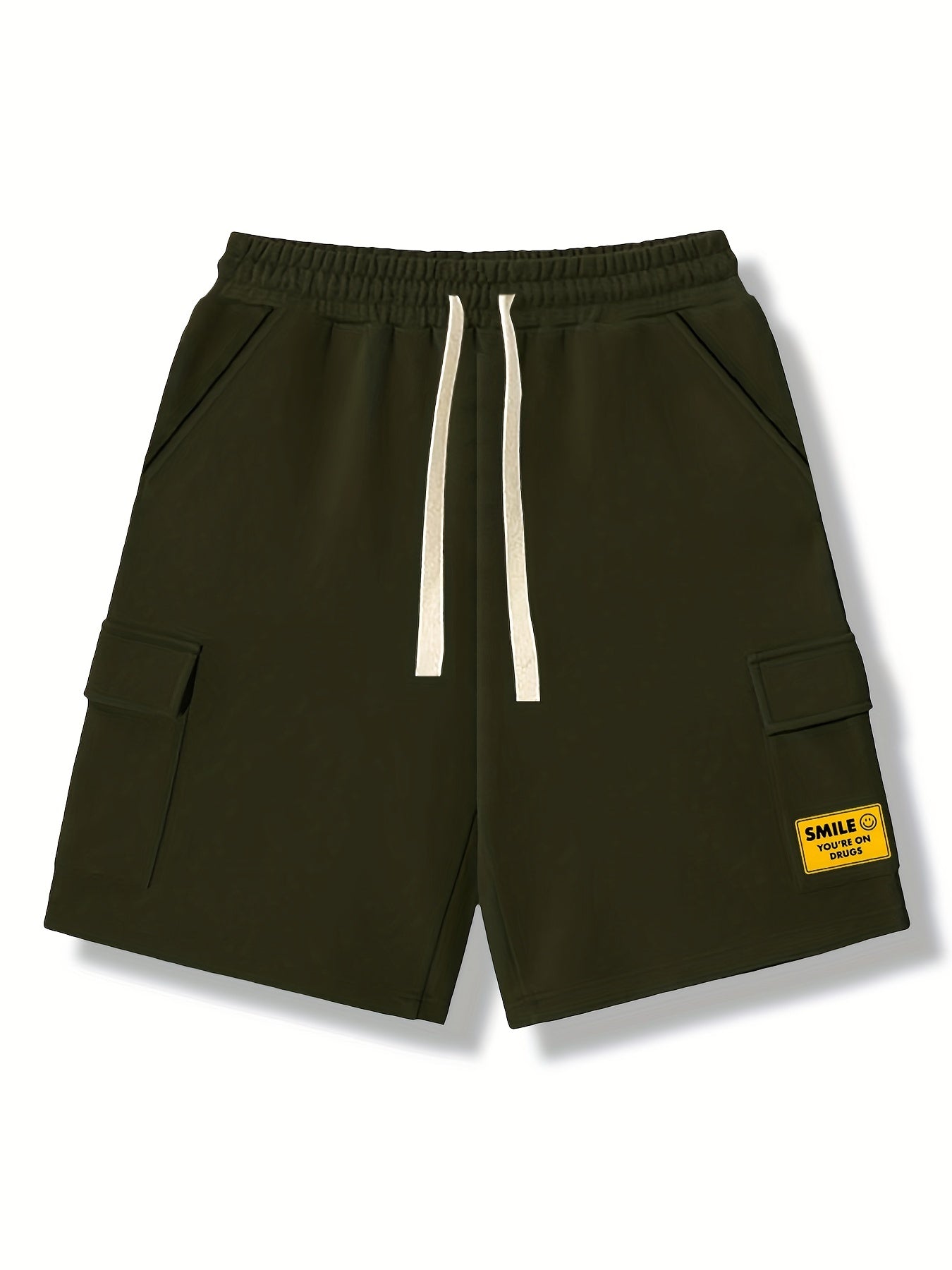 Men's Comfy Cargo Shorts Smile Solid Stretch Elastic Waist Drawstring Shorts