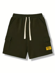 Men's Comfy Cargo Shorts Smile Solid Stretch Elastic Waist Drawstring Shorts