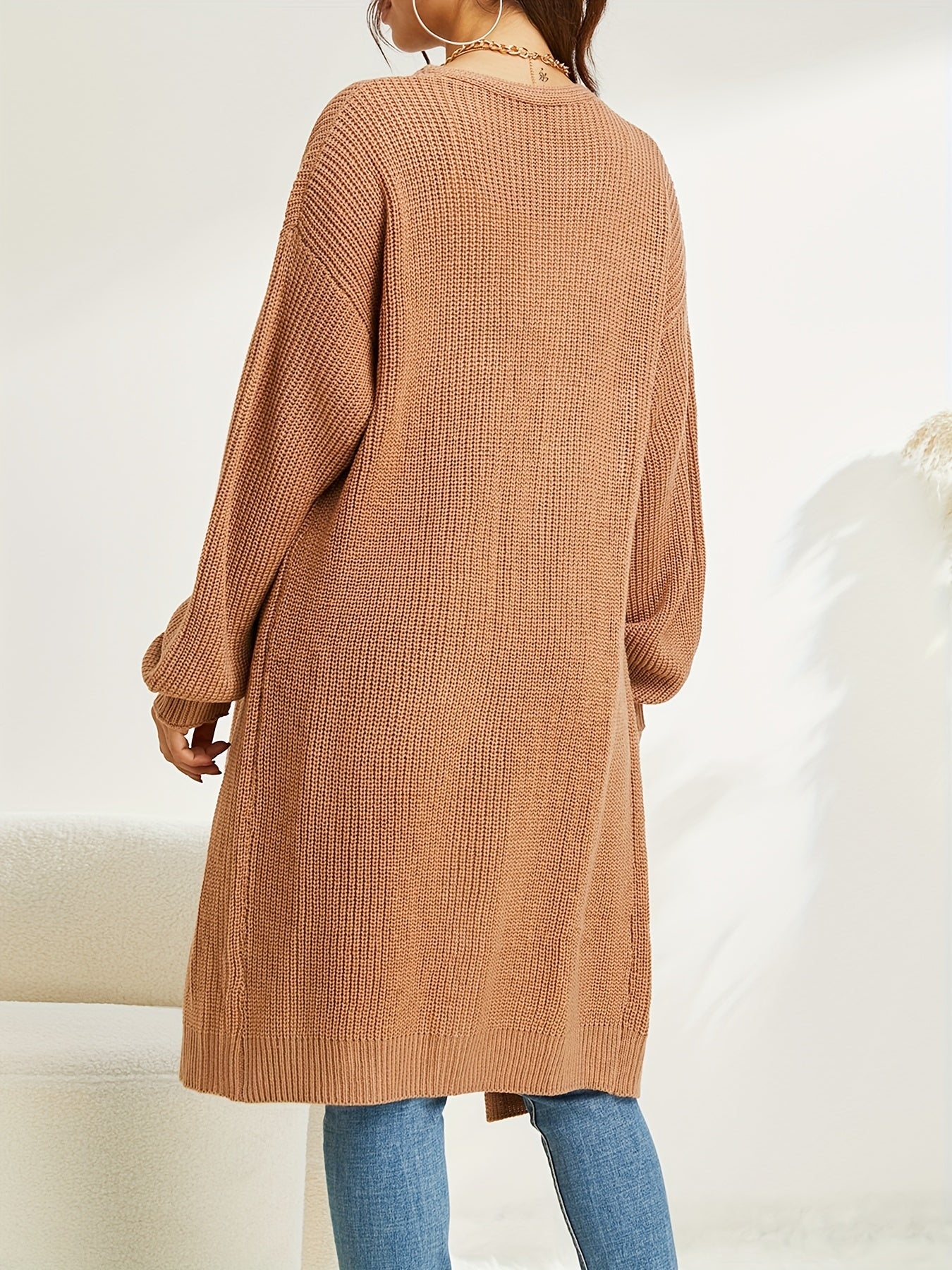 Long Length Knit Cardigan Open Front Sweater Women's Clothing