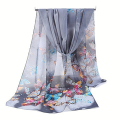 Colorful Butterfly Chiffon Scarf Thin Print Shawl Sunscreen Head Wrap