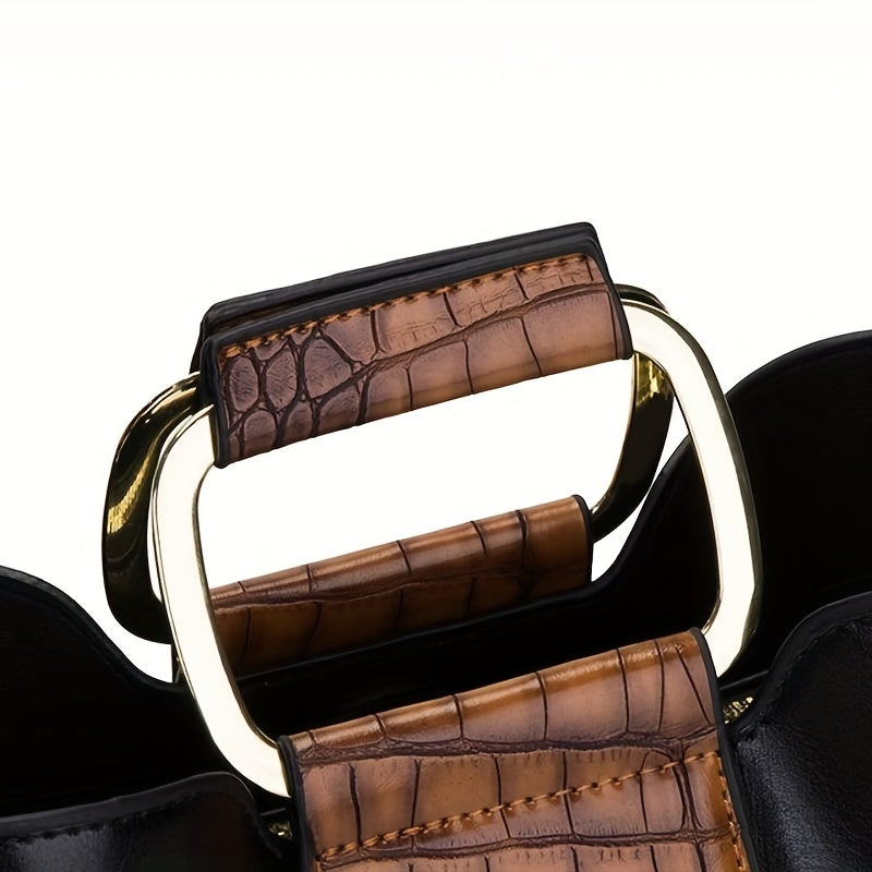 3-Pc Crocodile Pattern Bag Set Vintage Shoulder & Clutch Purse Credit Case