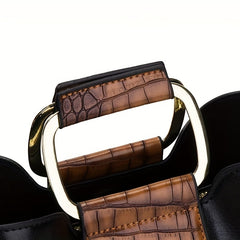3-Pc Crocodile Pattern Bag Set Vintage Shoulder & Clutch Purse Credit Case