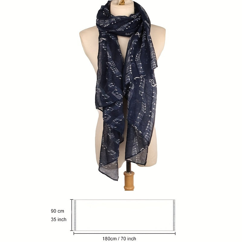 Musical Note Print Scarf Solid Gauze Shawl Women Head Wrap