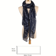 Musical Note Print Scarf Solid Gauze Shawl Women Head Wrap