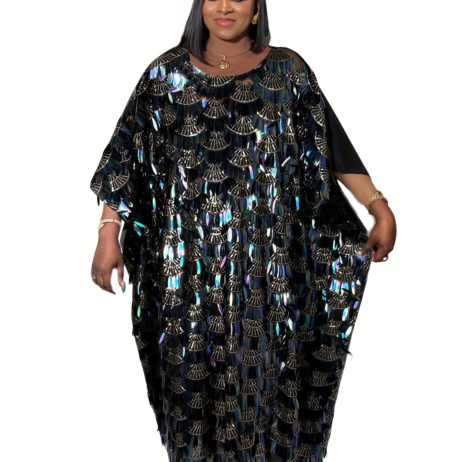  Casual Kaftan Dress Women's Plus Sequin Decor Maxi Dress