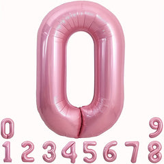 40 Inch Macaron Pink Number Balloons 0-9 with Ribbon & Straw