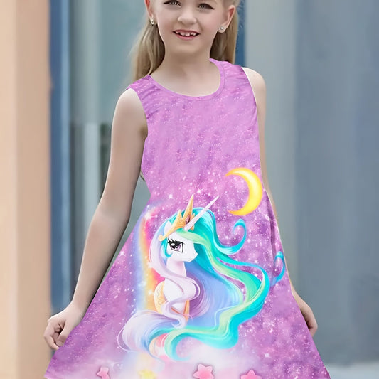 Rainbow Pony 3D Print Dress for Girls