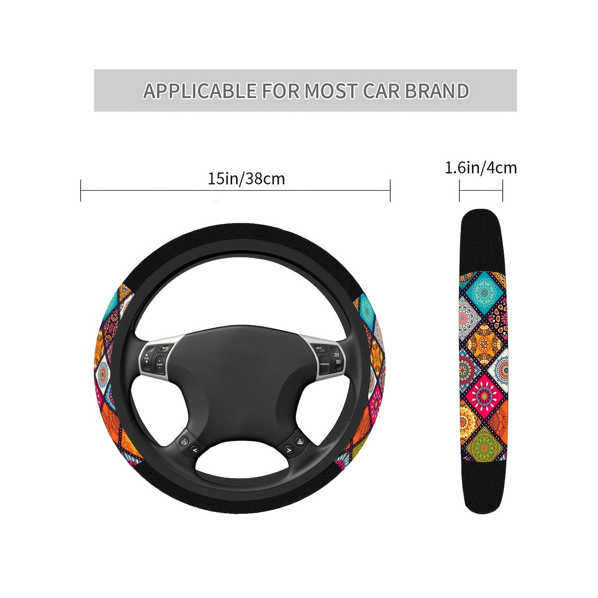 Vintage Style Print Car Steering Wheel Cover Universal 15 Inch