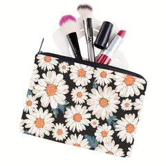 Daisy Print Square Makeup Bag Portable Toiletries Cosmetic Case Organiser
