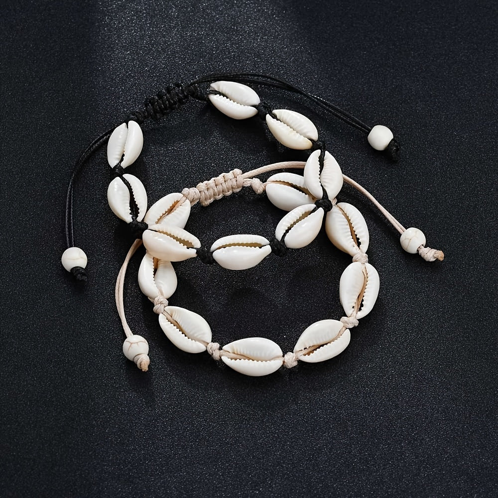 Shell Beads Bracelet Boho Style Adjustable Braided Summer Beach Jewelry