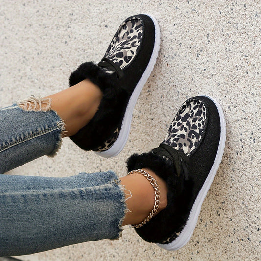 Leopard Pattern Non Slip Thick Walking Sneakers Warm Sport Shoes