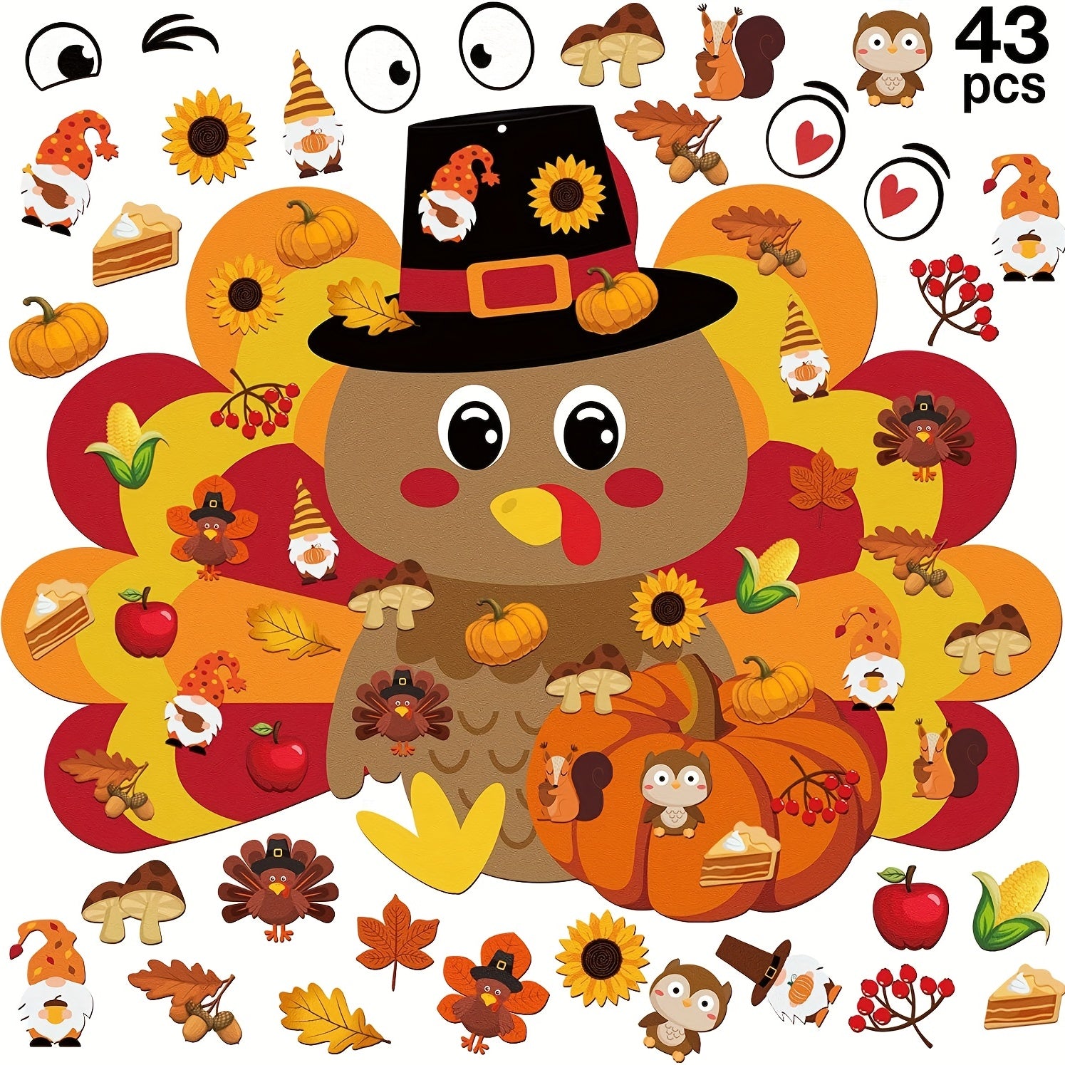 43pcs Fall Thanksgiving Turkey Pumpkin Felt Craft DIY Kit
