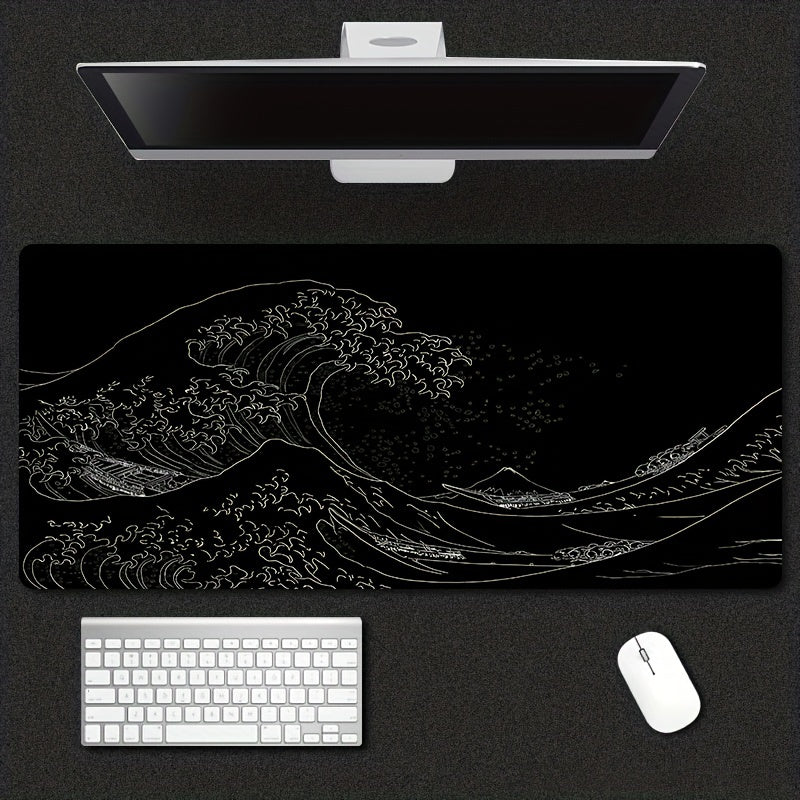 Sea Wave Mouse Pad Japanese Pop up Painting Lock Edge Keyboard Pad