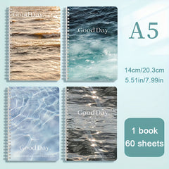 4pcs A5 Spiral Notebook Sea Wave Pattern 240 Sheets