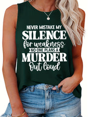  Casual Tank Top Women's Plus Slogan Print Round Neck Tank Top