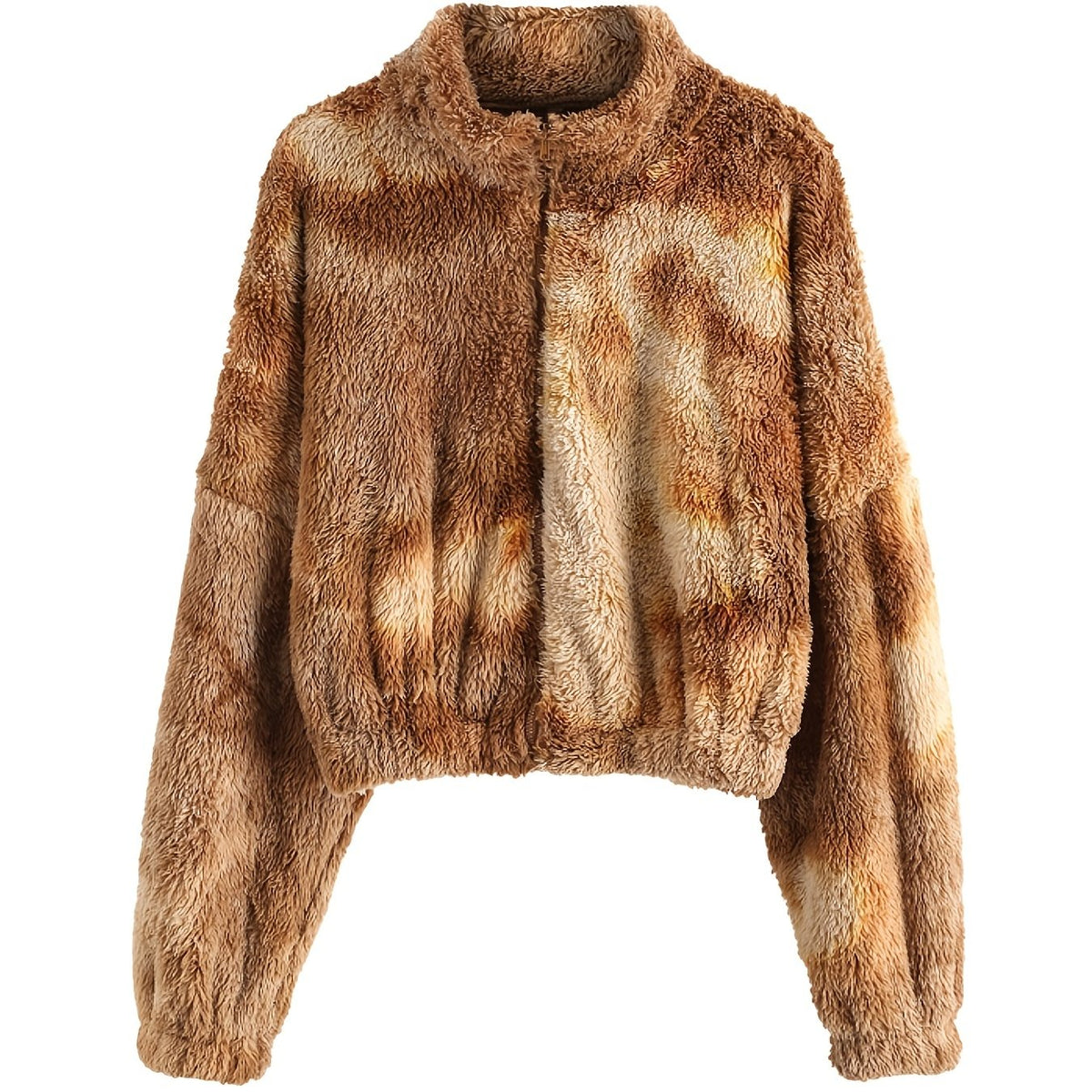 Tie Dye Fluffy Coat Drop Shoulder Crew Neck Winter Outerwear