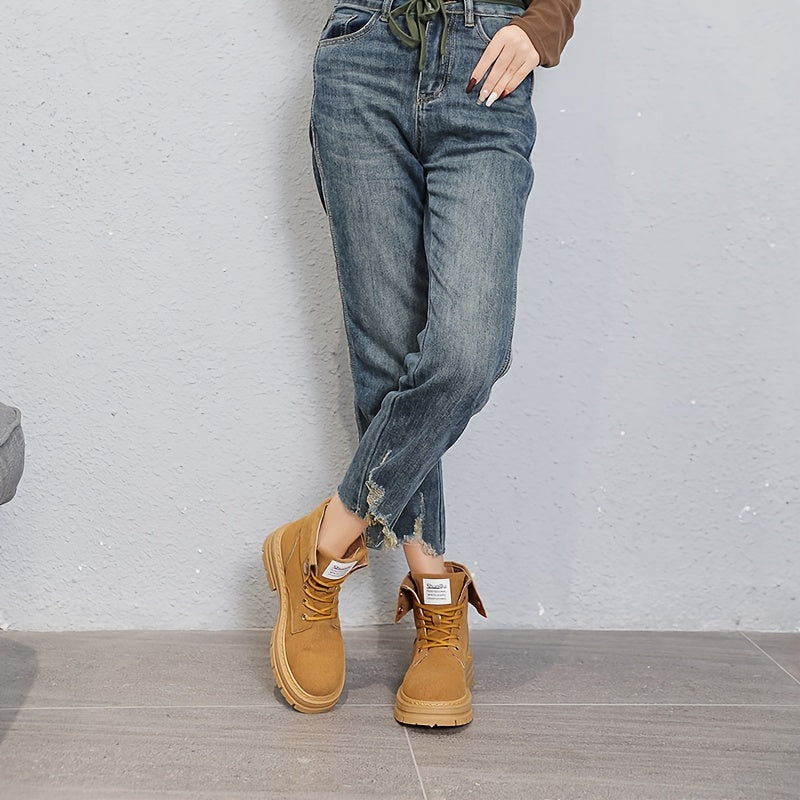 Platform Lace Up Combat Boots Zipper Women's Footwear