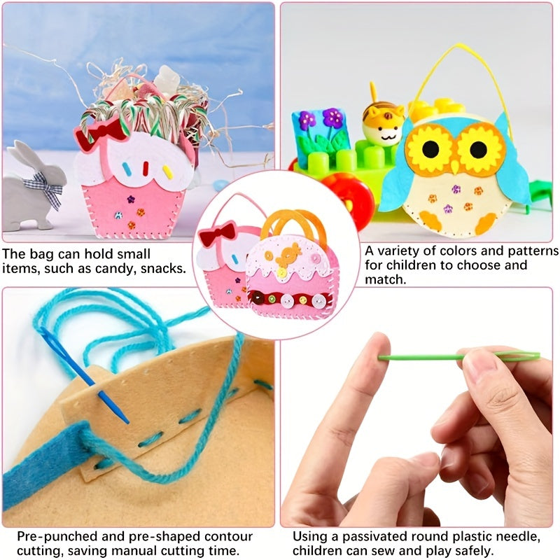 Kids Handbag Sewing Kit with Safety Needle & Felt Fabric
