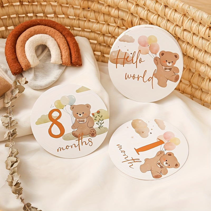 16pcs Birth Commemorative Cards Bear Cartoon Growth Record Signs Props